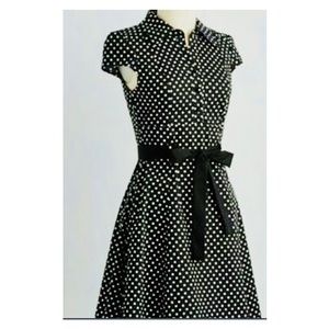 ModCloth 2X Rockabilly Hepcat Soda Fountain Dress Black and White Polka Dots